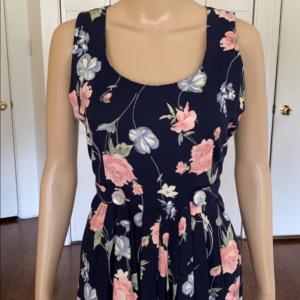 Vintage Jeffrey & Dara Wide Leg navy blue floral jumpsuit size 10 - Picture 7 of 16